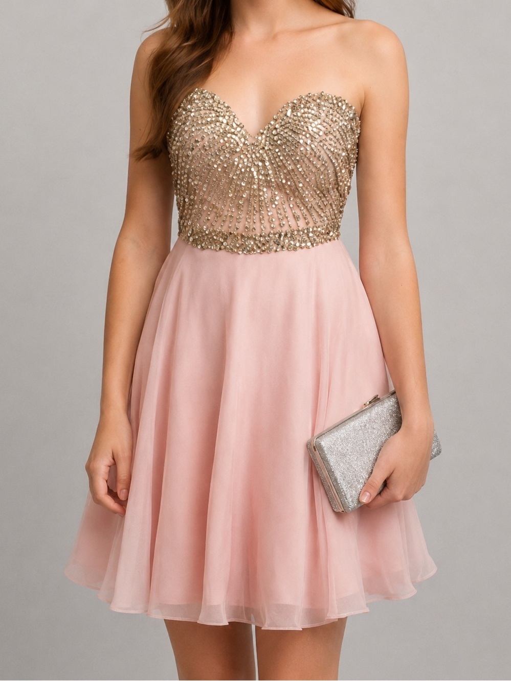 Sparkle Pink Beaded Short Prom Formal Dress Size 10